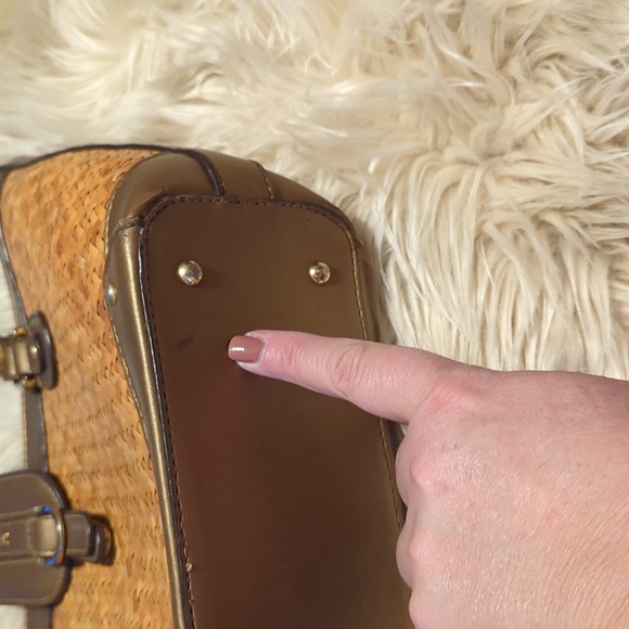 Etienne Aigner 100% Rattan with Bronze Trim Tote Bag 15” x 9” - Picture 7 of 12